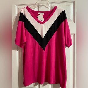 Zenana Pink and Black V-Neck Top
